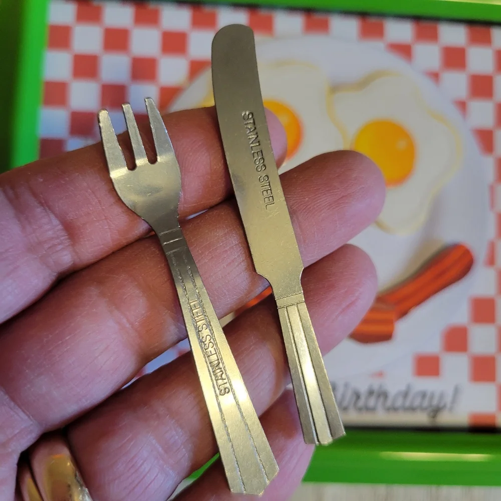 Farmhouse Eggs Stainless Steel Mini Utensils Greeting Birthday Card Cute!